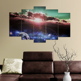 Colorful View of Planets (5 Panel-II) Landscape Wall Art