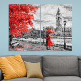 London Red Tree and Couple (2 Panel) Abstract Wall Art