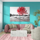 Red Tree over Park Bench (2 Panel) Abstract Wall Art