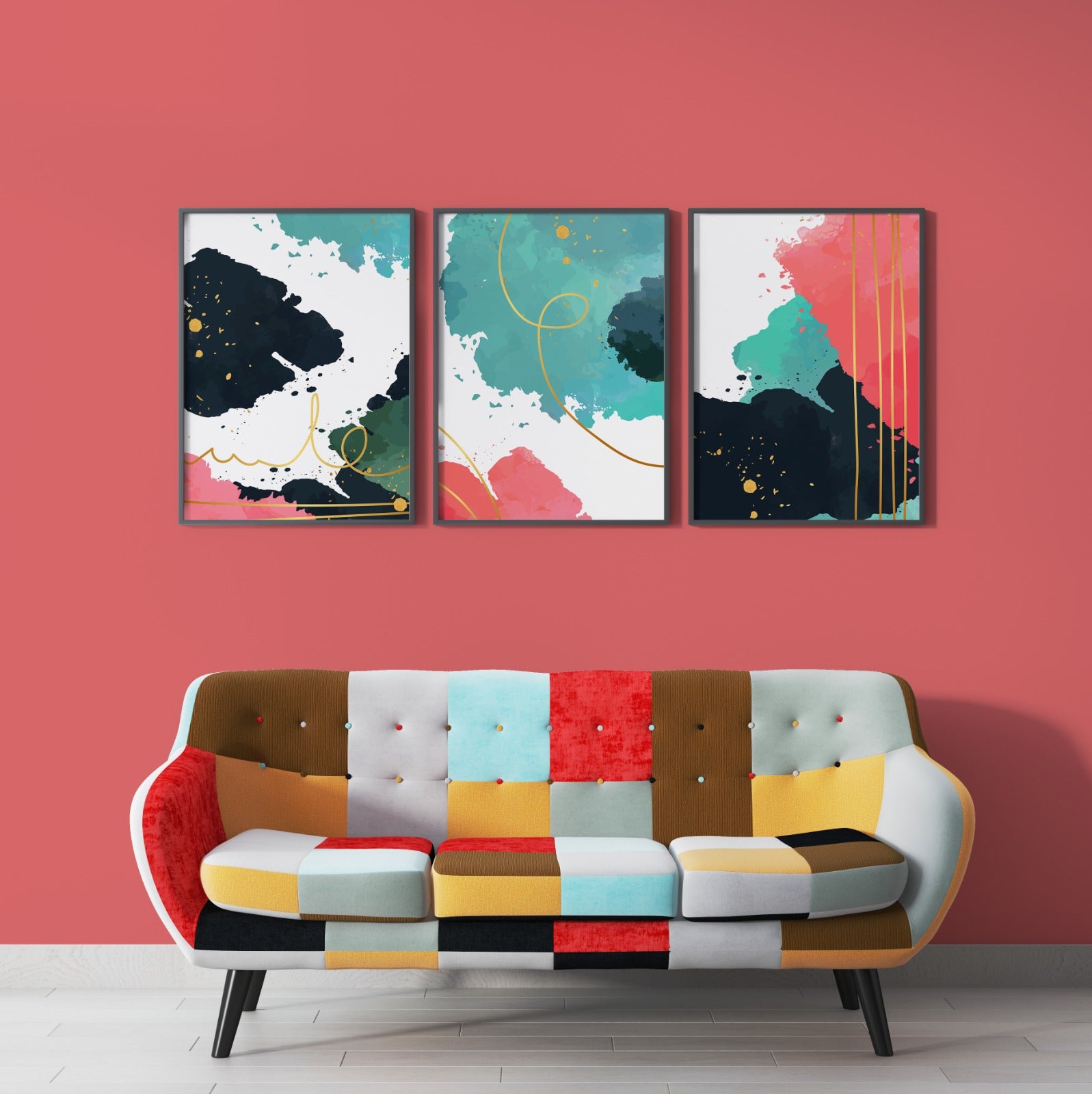 Abstract Watercolor Art With Splashes (3 Panel) Abstract Wall Art