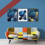 Shapes of Honeycomb Minimalist Blue (3 Panel) Abstract Wall Art