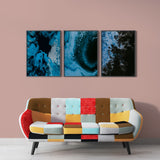 Abstract blue and white marbled (3 Panel) Abstract Wall Art