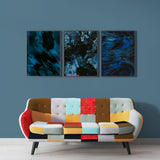Blue And Black Abstract (3 Panel) Abstract Wall Art