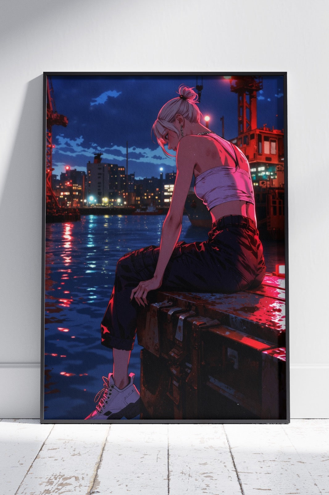 Beautiful girl sitting on the Riverbank | Anime Poster Wall Art