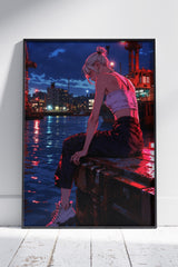 Beautiful girl sitting on the Riverbank | Anime Poster Wall Art