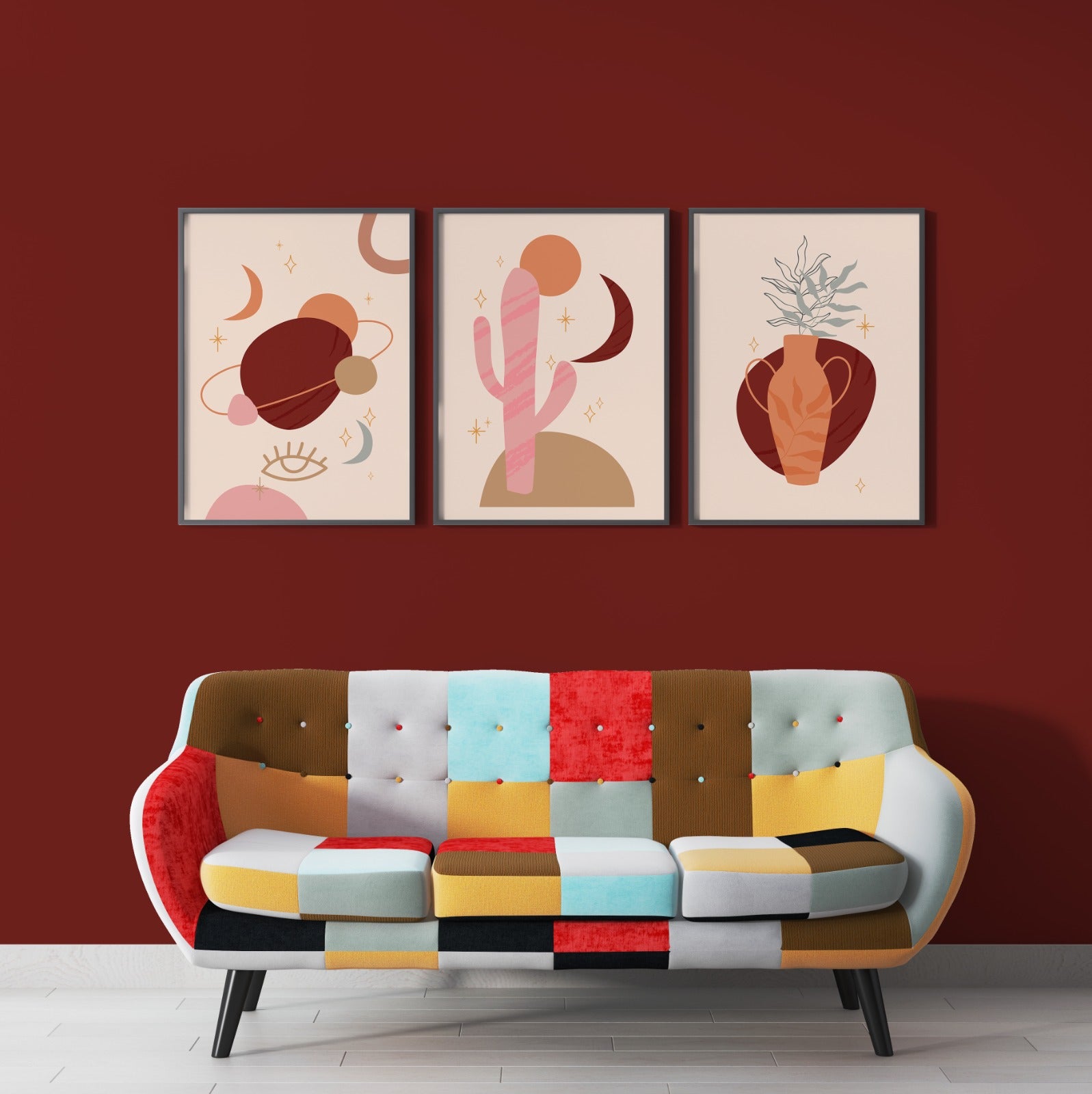 Abstract hand drawn shapes (3 Panel) Abstract Wall Art
