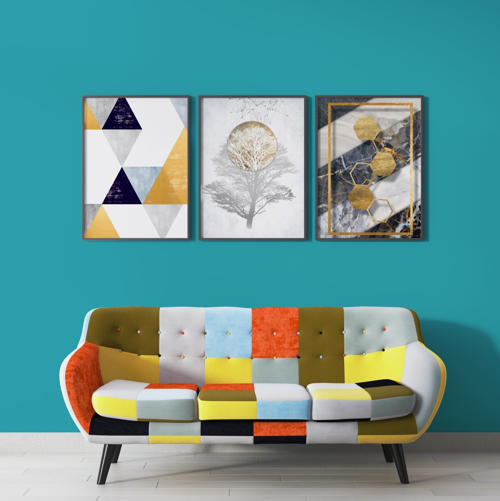 Geometric Minimalist Art (3 Panel) Abstract Wall Art