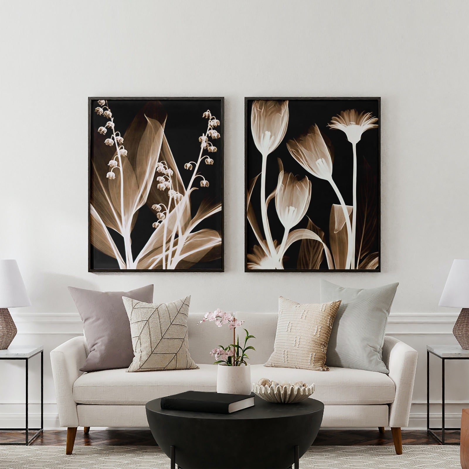 Brown Flower Art Aesthetics (2 Panel) Abstract Wall Art