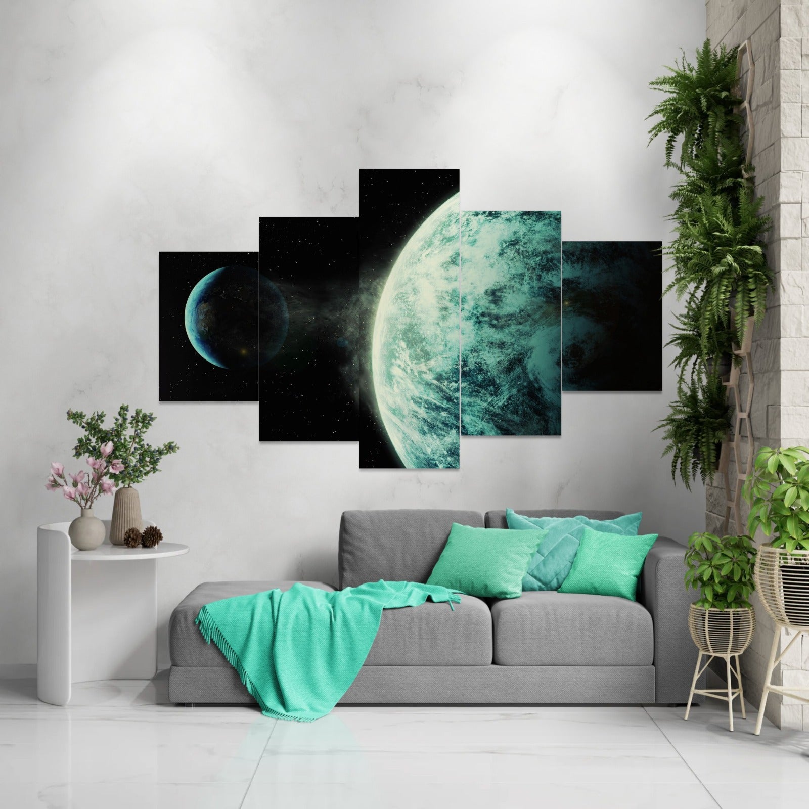 Earth and space Green Tone (5 Panel-II) Landscape Wall Art