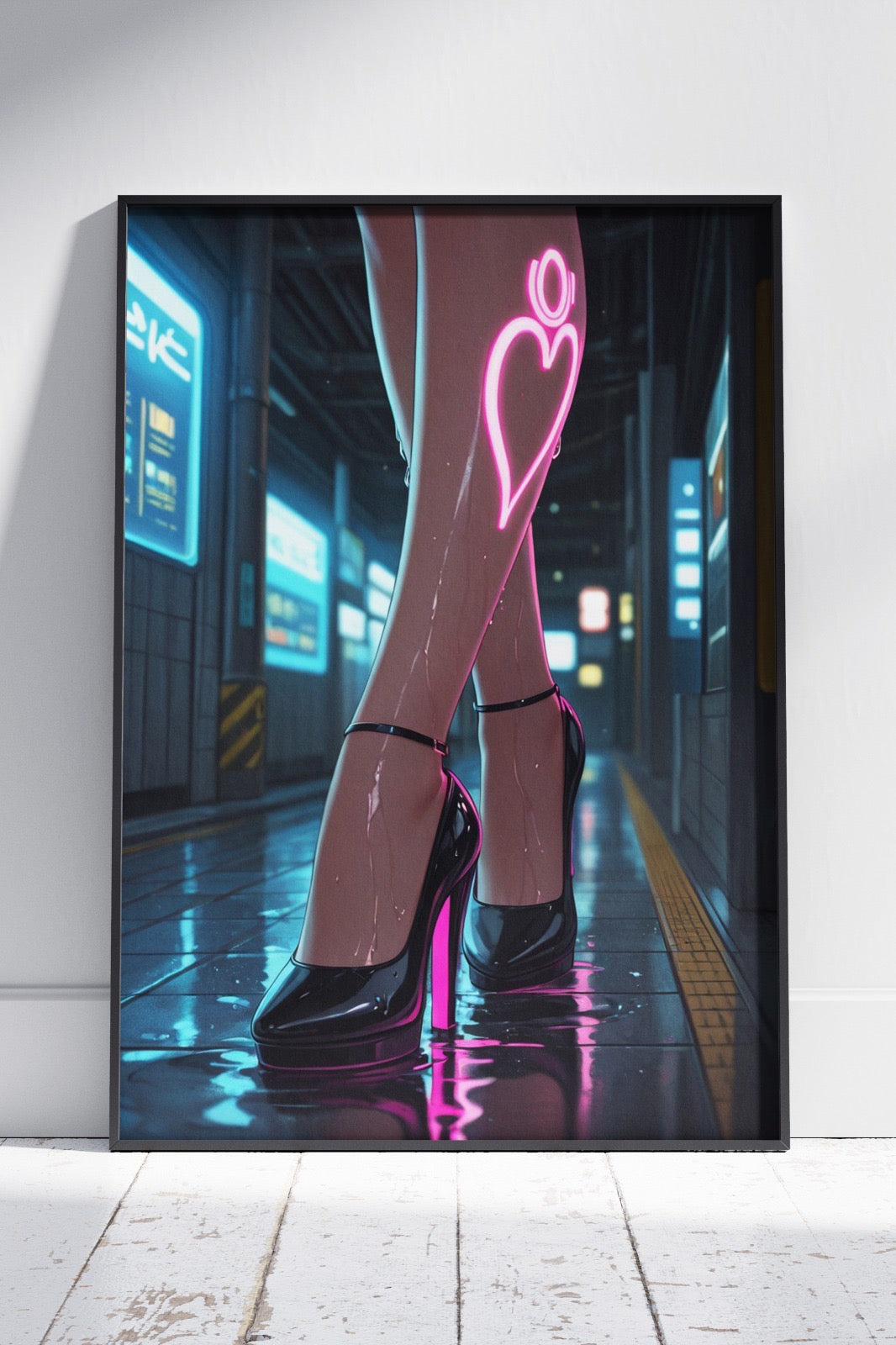 Stunning Pink Neon Night Walk With Heels | Anime Poster Wall Art