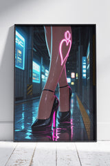Stunning Pink Neon Night Walk With Heels | Anime Poster Wall Art