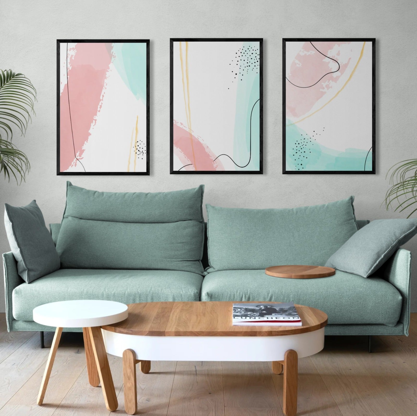 Pastel Peach Watercolor (3 Panel) Abstract Wall Art