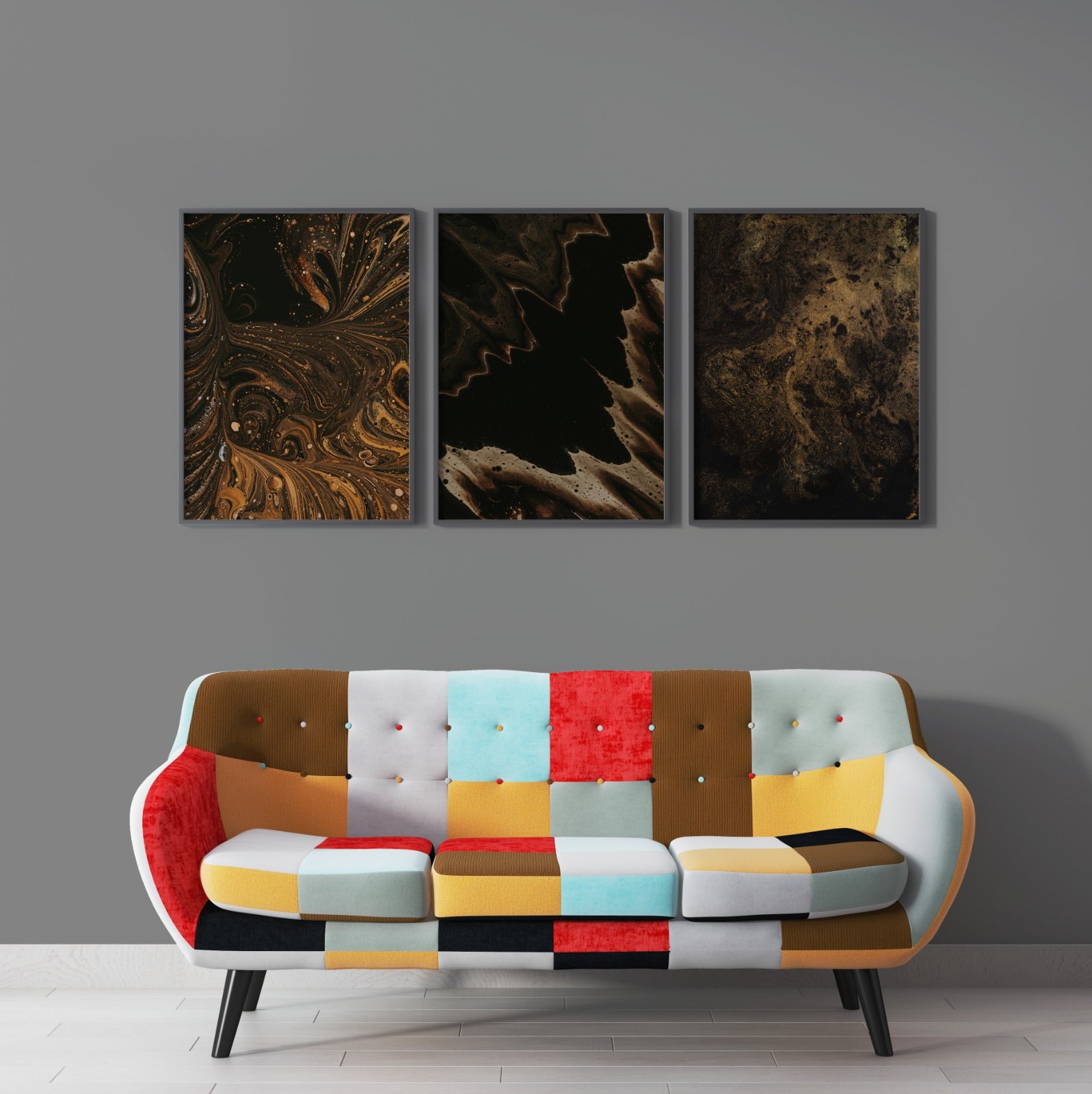 Black Gold Texture (3 Panel) Abstract Wall Art