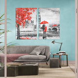 Couples Walking in Paris (2 Panel) Red & White Wall Art