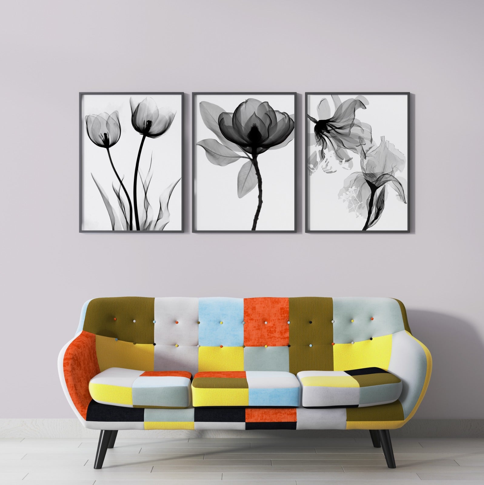 Abstract Painting Black And White Flower (3 Panel) Abstract Wall Art