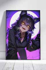 An Anime portrait of a cat with yellow eyes | Anime Poster Wall Art