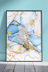 Light Blue Gold Marble Texture | Abstract Poster Wall Art