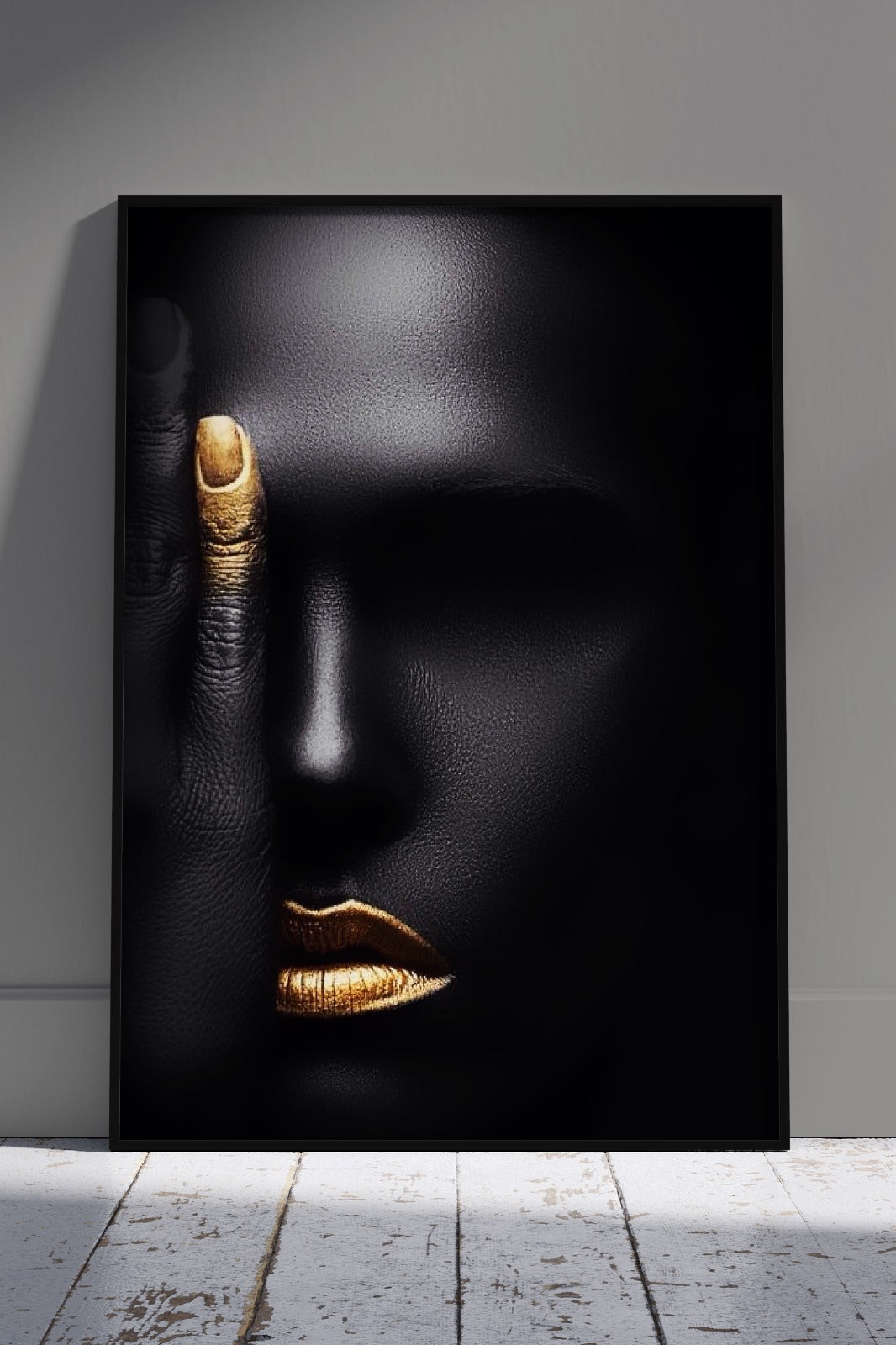 Abstract Black African Woman Face Portrait | Black & Gold Poster Wall Art