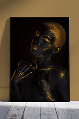 African Golden Beauty Girl Portrait | Black & Gold Poster Wall Art