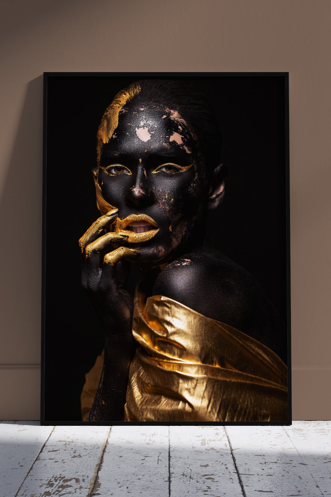 African Golden Beauty Girl Portrait 002 | Black & Gold Poster Wall Art