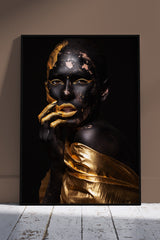 African Golden Beauty Girl Portrait 002 | Black & Gold Poster Wall Art