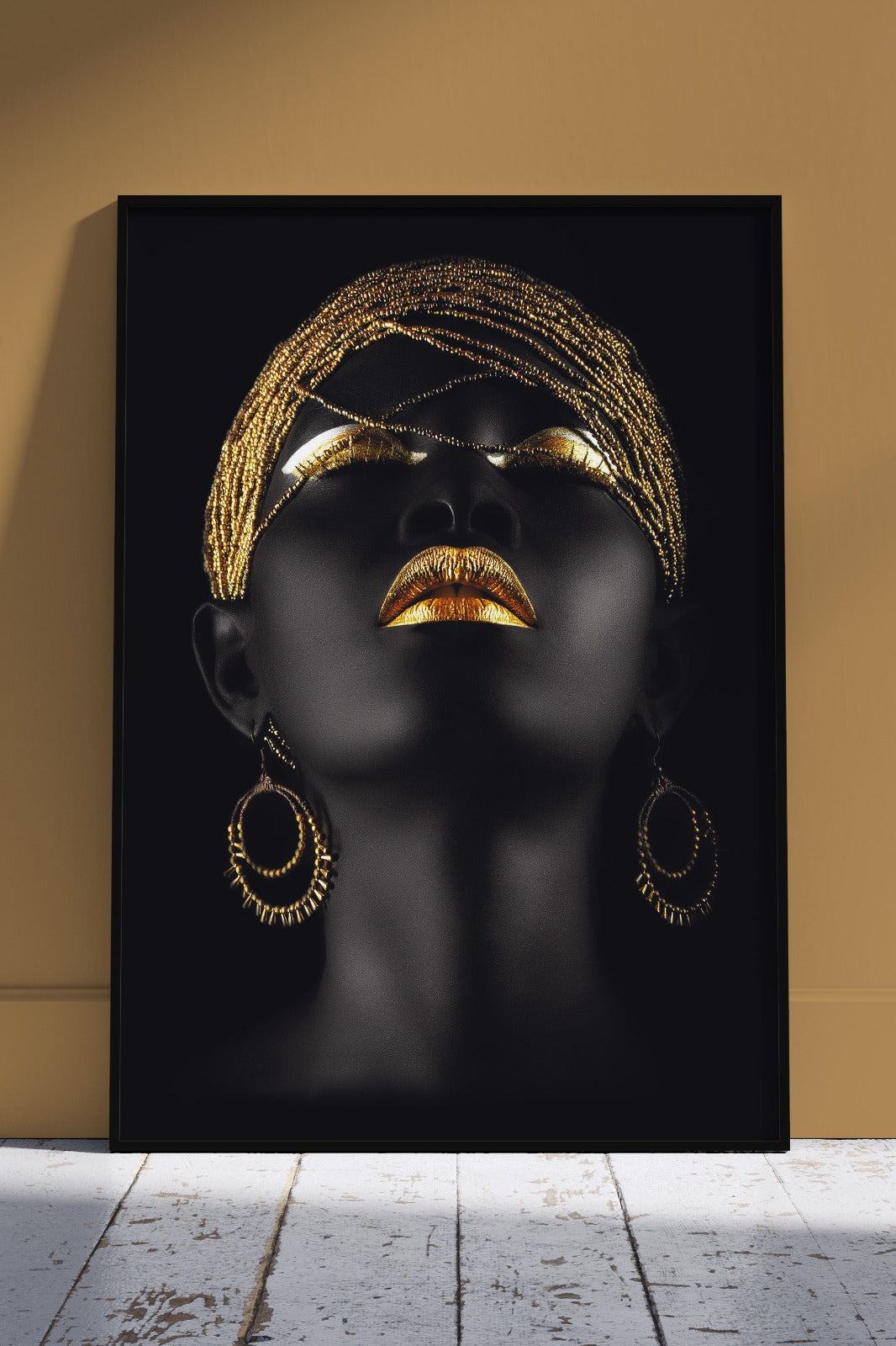 African Woman Print With Golden Details | Black & Gold Poster Wall Art