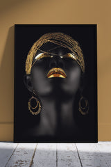 African Woman Print With Golden Details | Black & Gold Poster Wall Art