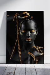 Afro Girl in Gold Beads Jewellery | Black & Gold Poster Wall Art