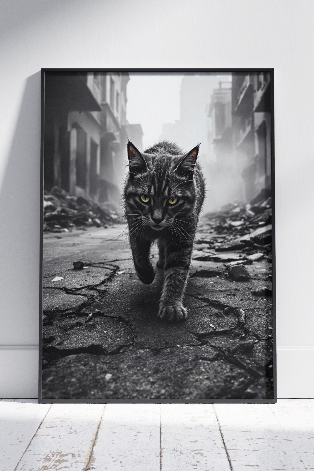 Aggressive cat walking in street | Ai Artworks Poster Wall Art
