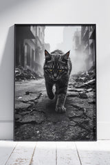 Aggressive cat walking in street | Ai Artworks Poster Wall Art