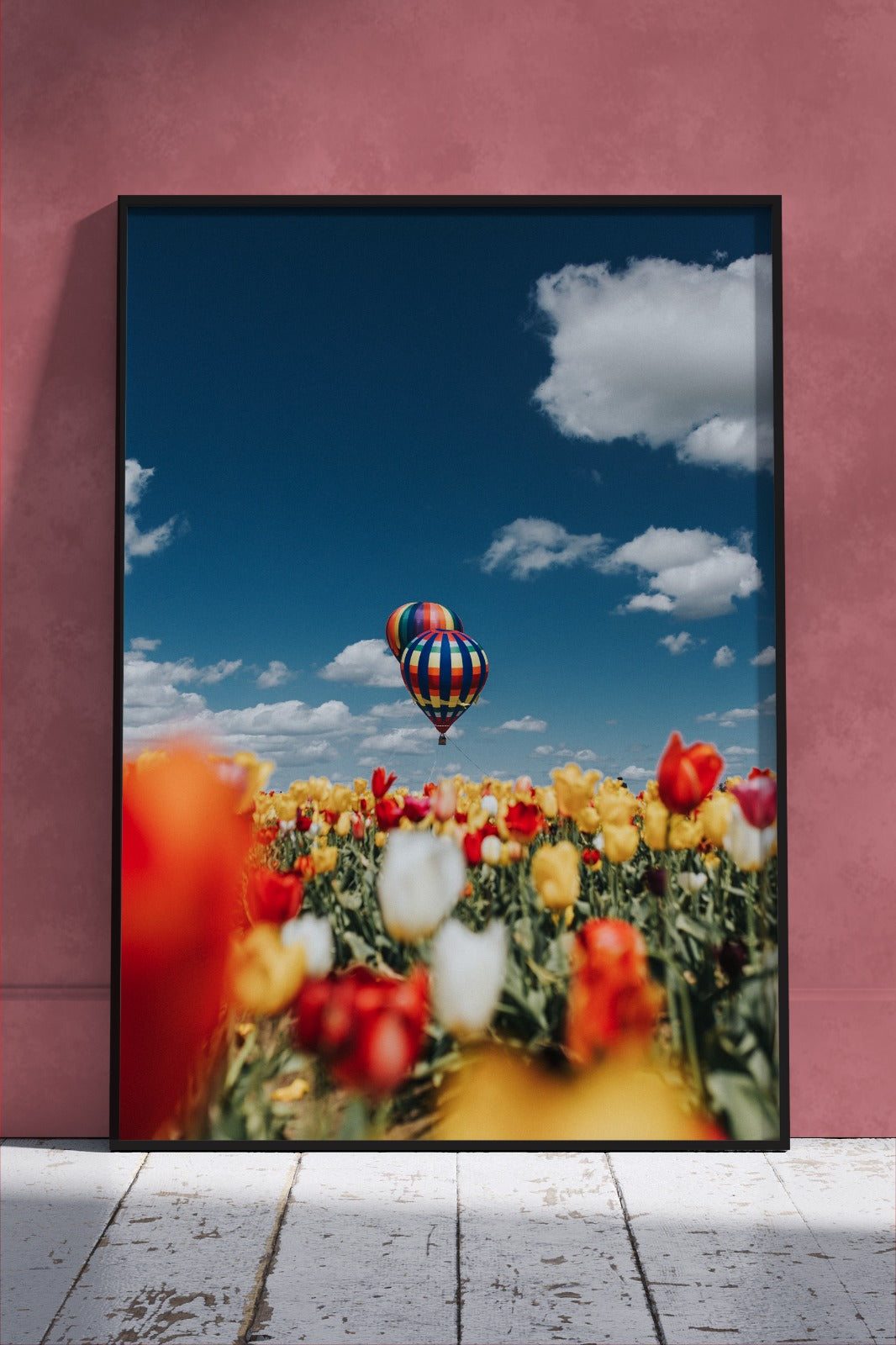 Air Balloon over Tulip flower | Scenery Poster Wall Art