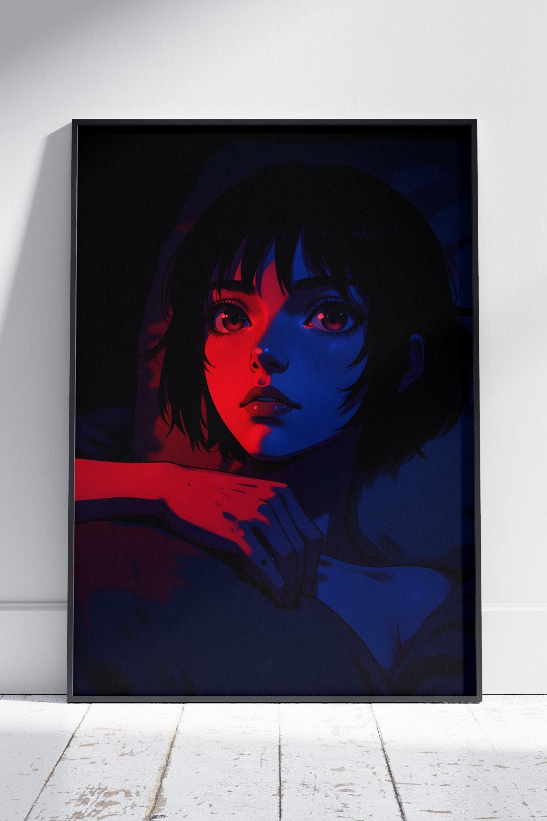 Anime Girl Blue & Red Light Portrait | Anime Poster Wall Art