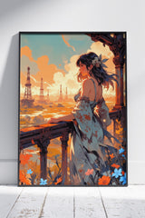 Anime girl standing on the bridge | Ai Artworks Poster Wall Art
