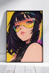 Anime girl with short hair and glasses | Ai Artworks Poster Wall Art
