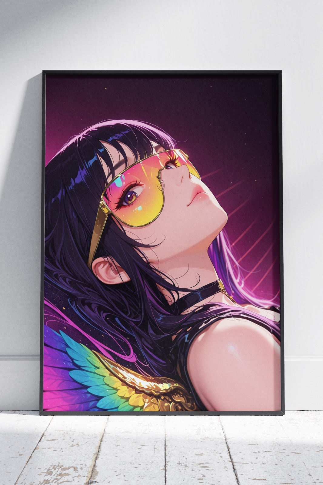 Anime girl with short hair and glasses 002 | Ai Artworks Poster Wall Art