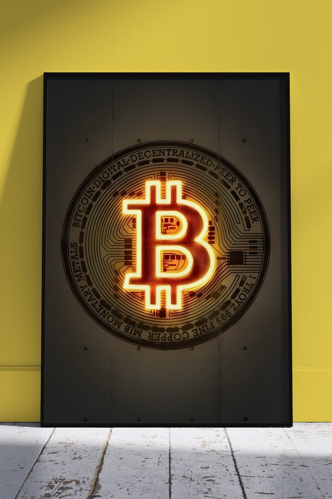 Bitcoin Neon Light Poster | Black & Gold Poster Wall Art