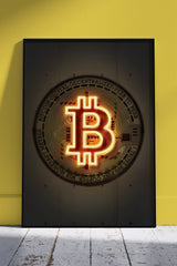 Bitcoin Neon Light Poster | Black & Gold Poster Wall Art