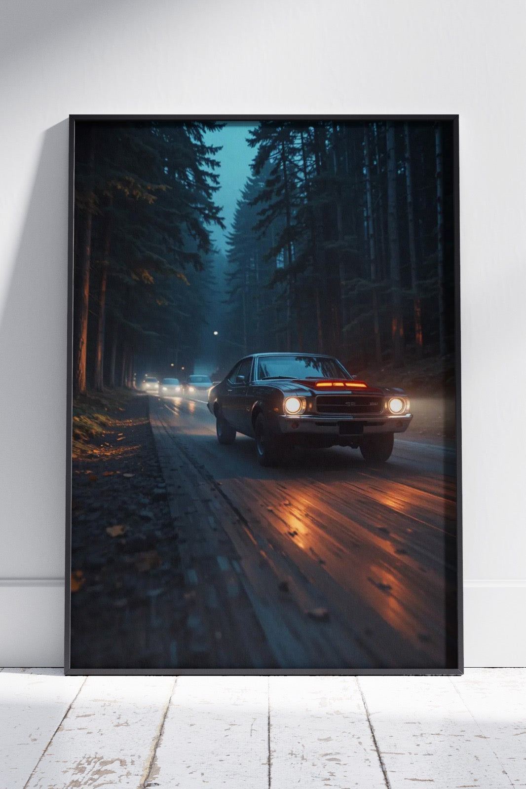 Black Dodge On Speed At Forest | Ai Artworks Poster Wall Art
