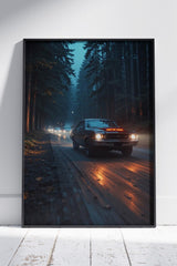 Black Dodge On Speed At Forest | Ai Artworks Poster Wall Art