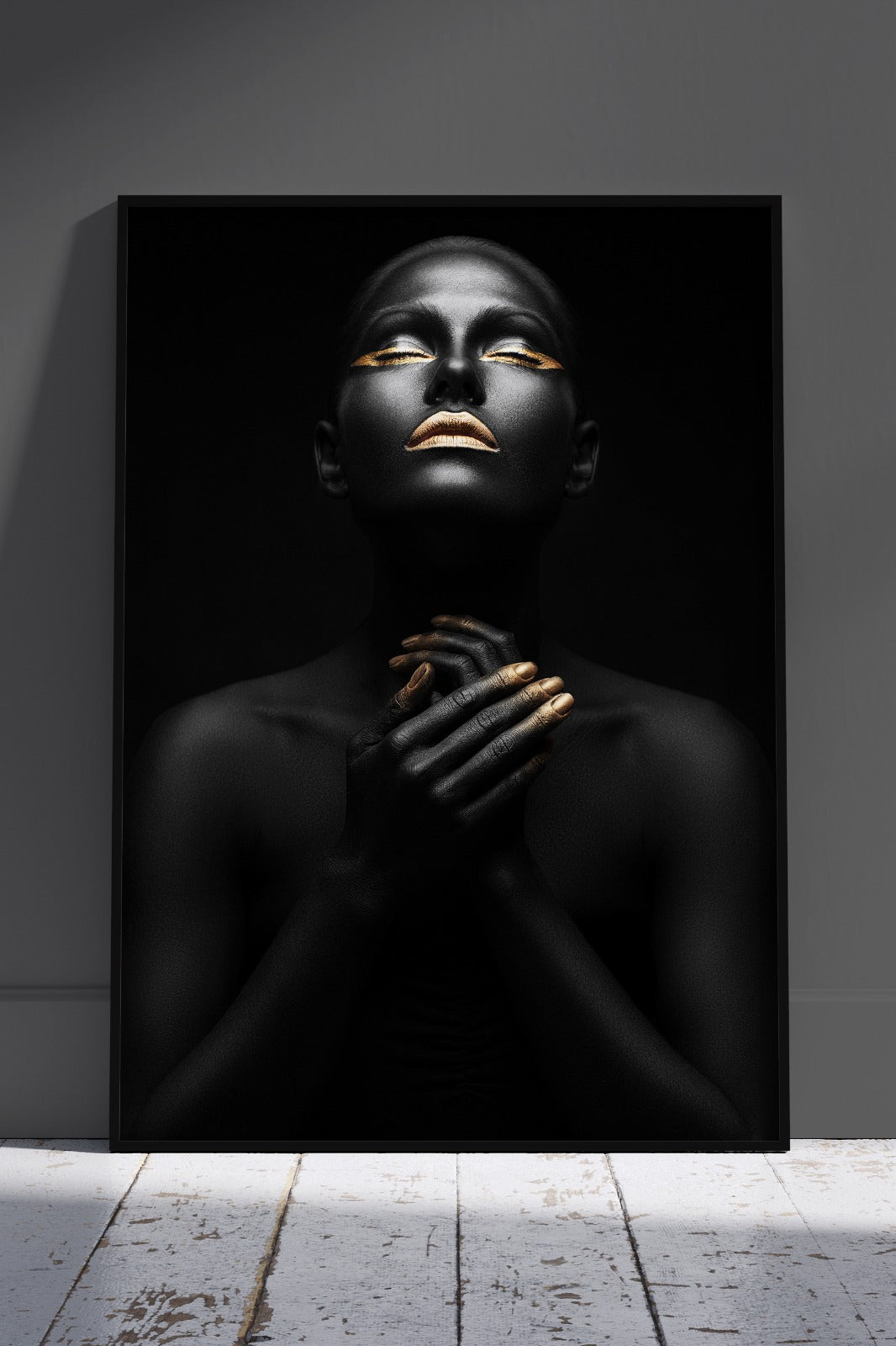 Black Lady With Golden Thoughts Portrait | Black & Gold Poster Wall Art