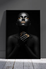 Black Lady With Golden Thoughts Portrait | Black & Gold Poster Wall Art