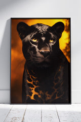 Black Panther In Golden Bakground Poster | Animal Poster Wall Art