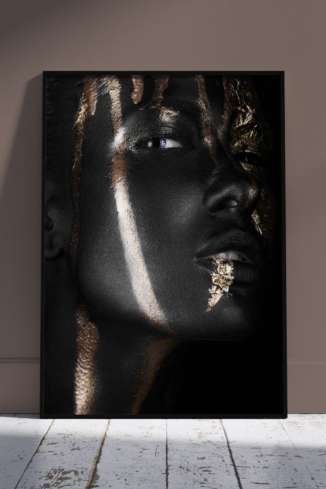 Black Woman Golden Foil Face Portrait | Black & Gold Poster Wall Art