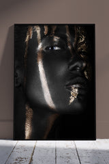 Black Woman Golden Foil Face Portrait | Black & Gold Poster Wall Art