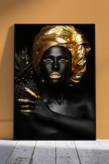 Black Woman Holding Pineapple | Black & Gold Poster Wall Art