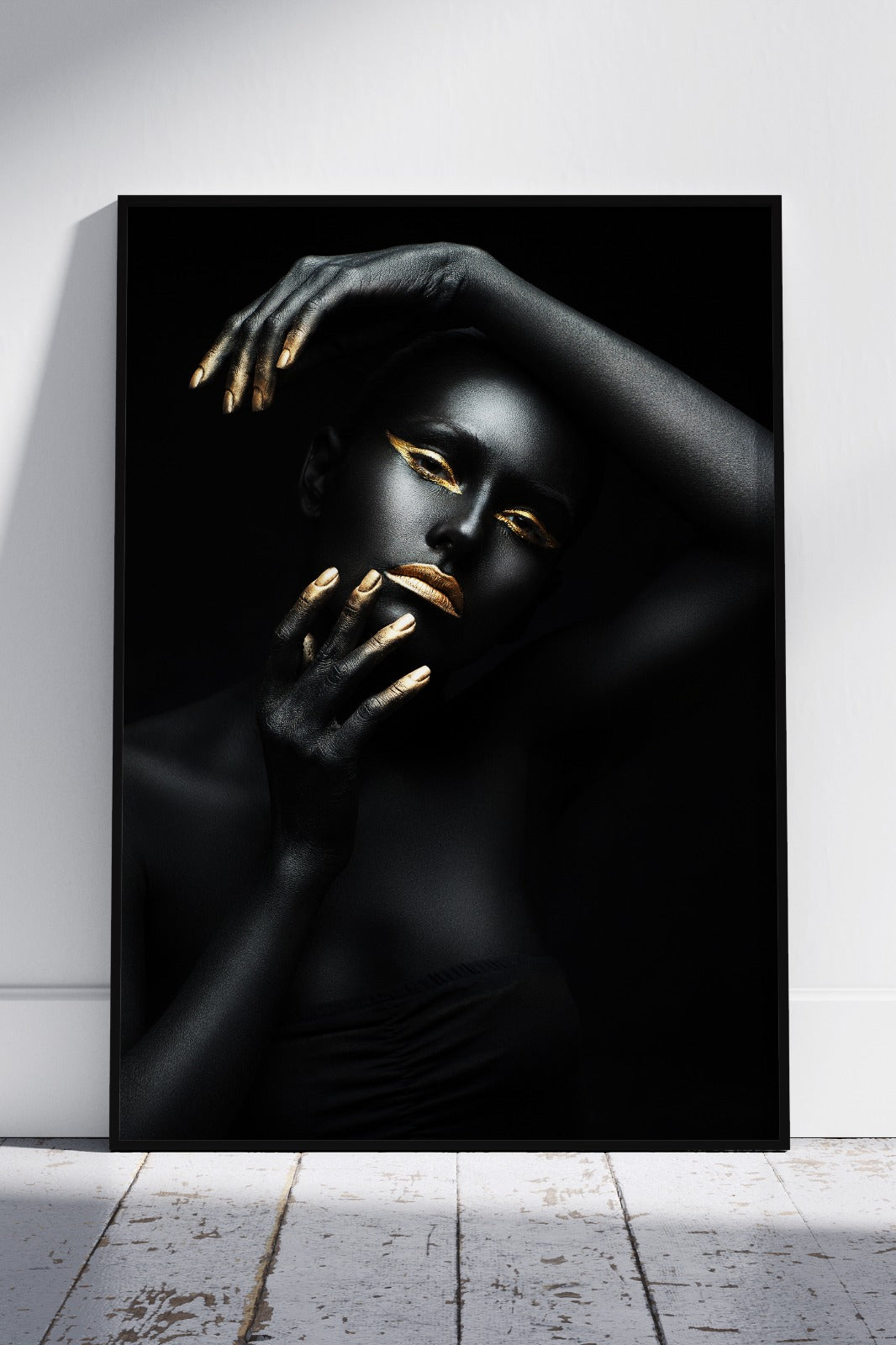 Black and Gold African Nude Woman Portrait | Black & Gold Poster Wall Art