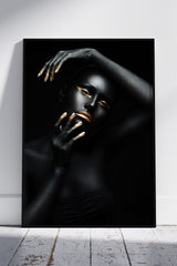 Black and Gold African Nude Woman Portrait | Black & Gold Poster Wall Art