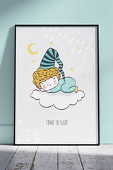 Cartoon baby sheep sleeping on the cloud | Kids Poster Wall Art