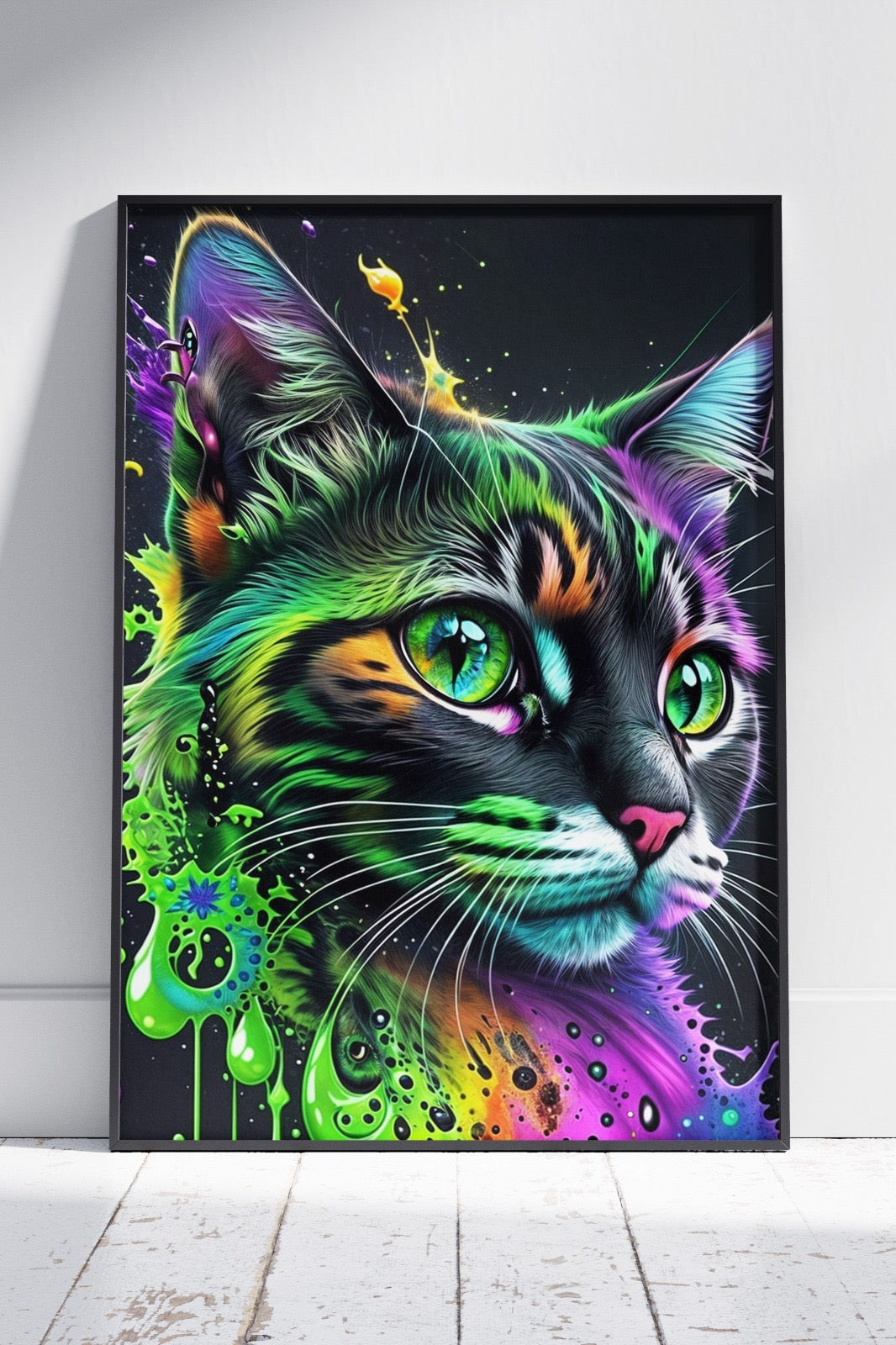 Colorful Rainbow Cat Illustration | Animal Poster Wall Art