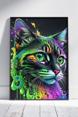 Colorful Rainbow Cat Illustration | Animal Poster Wall Art